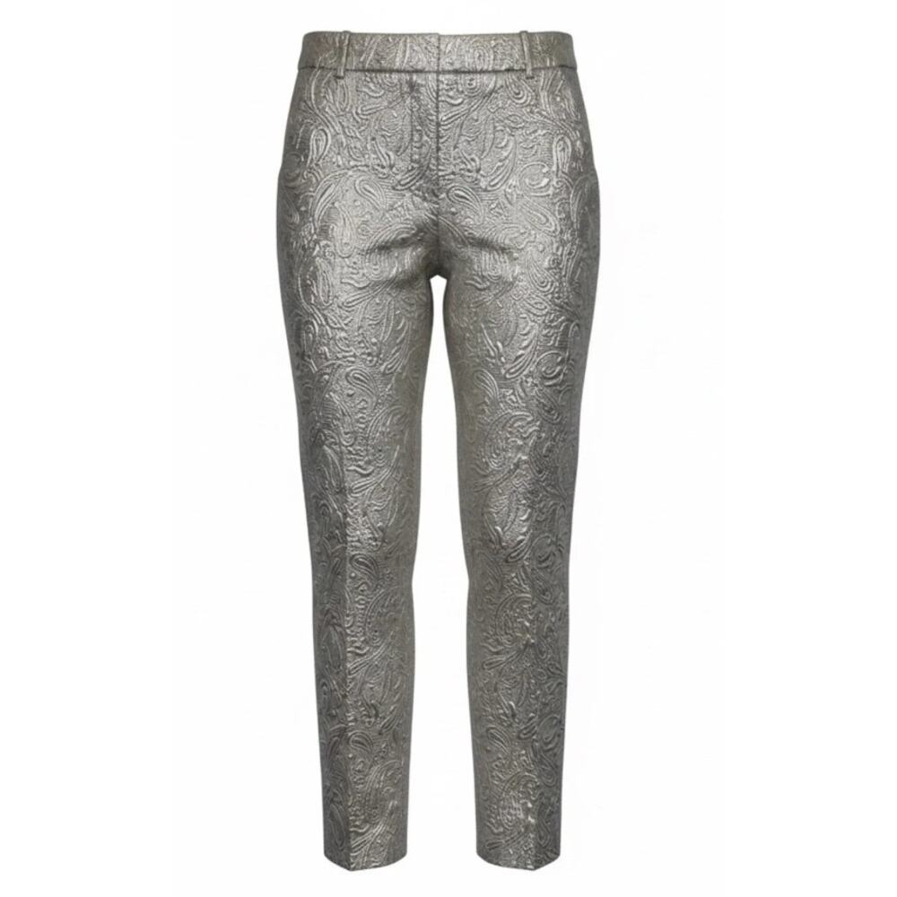 J CREW gold brocade embossed textured metallic Maddie straight trouser pants